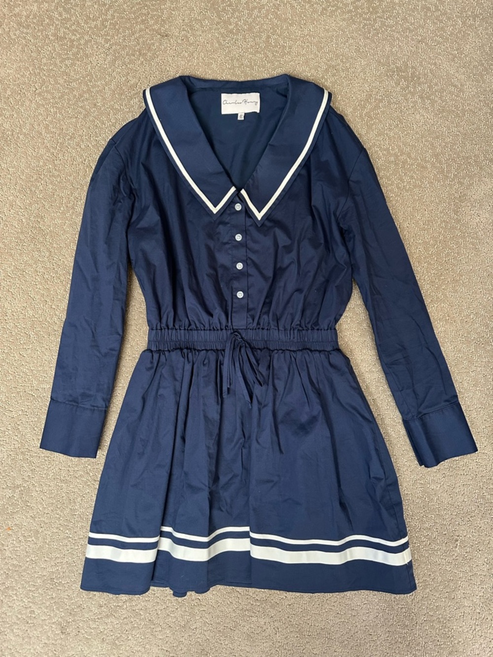 Charlie Holiday Navy Dress with Cream Trim